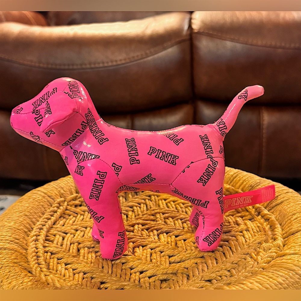 Y2K PINK Victoria's Secret Hot Pink Logo Plush Dog Accent Excellent Condition
